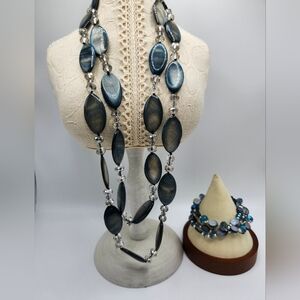 COOKIE LEE signed necklace & three (3) Bracelets! Blue colors..Mother of pearl